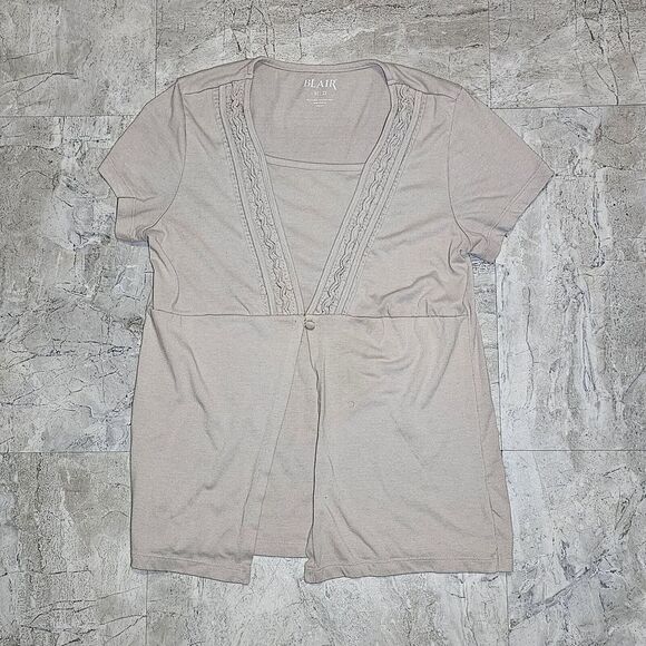 Blair Womens Medium Shirt Top - Beige / Tan Short Sleeve Blouse Casual Brown - Picture 7 of 7